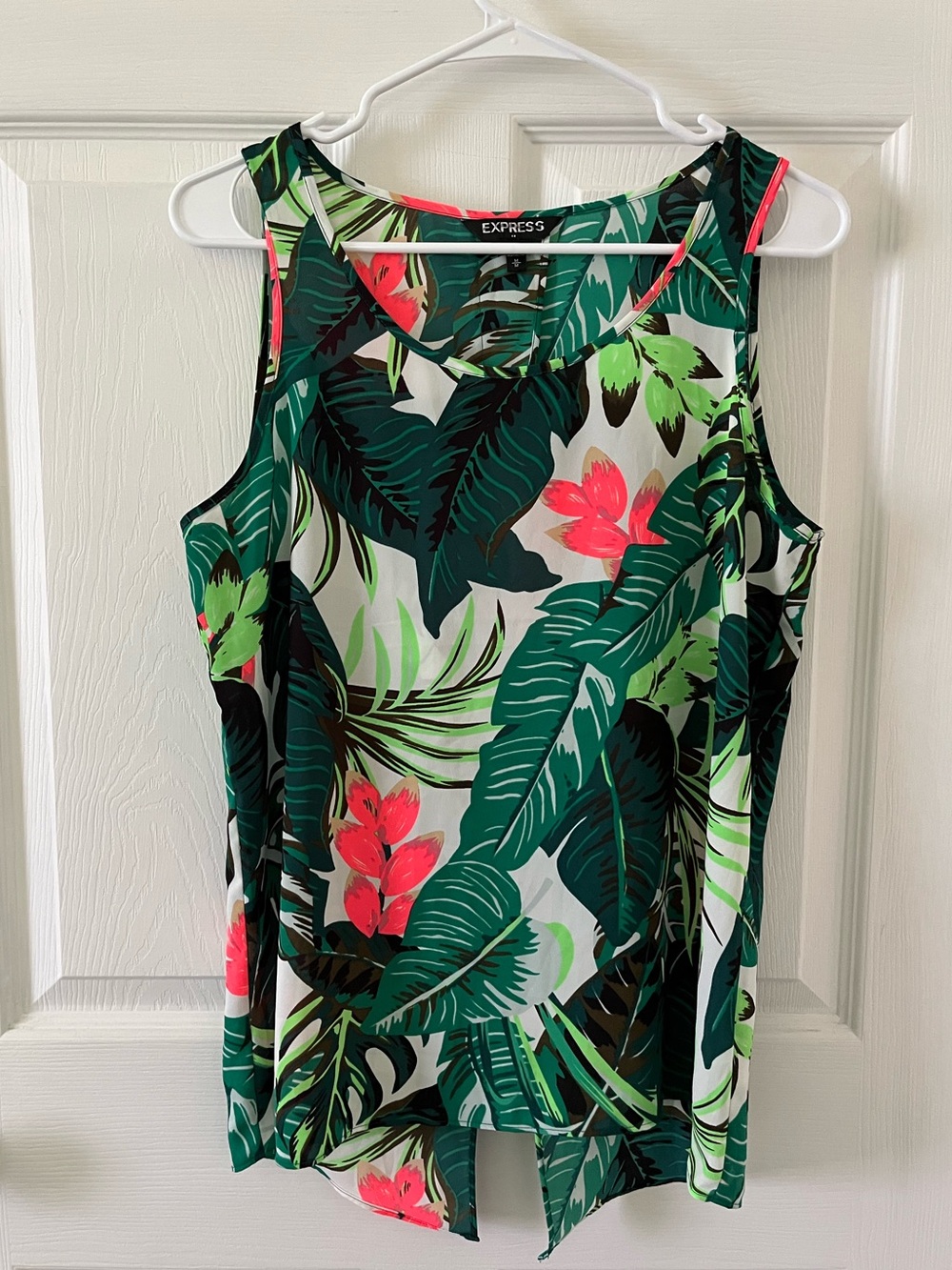 Express Tropical Leaf Tank Top in Green and Pink